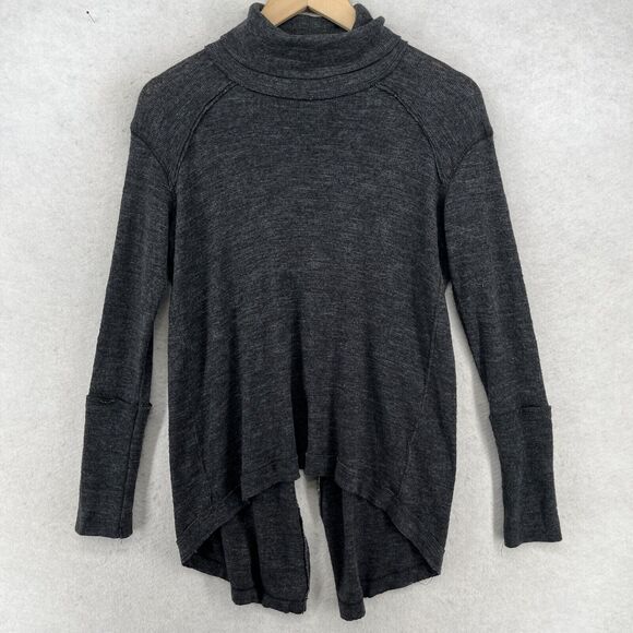 WE THE FREE PEOPLE Sweater XS Turtleneck Slit Back Long Sleeve Cotton Rayon Gray - Picture 1 of 15
